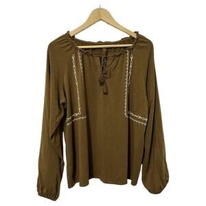 Garnet Hill Embroidered Peasant Tassel‎ Top Size M Prairie Cottage Folklore